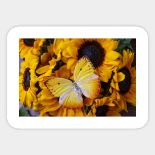 Large Yellow Butterfly On Small Sunflowers Sticker